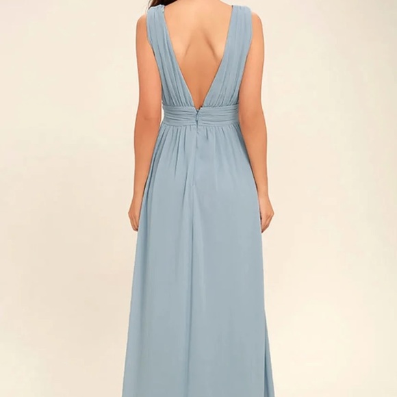 💙 LULUS Long V-neck Dress - Picture 3 of 4